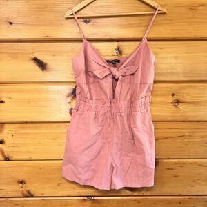 NWT One Clothing Romper M Coral Bow Tie Pockets Spaghetti Straps Resort Cruise